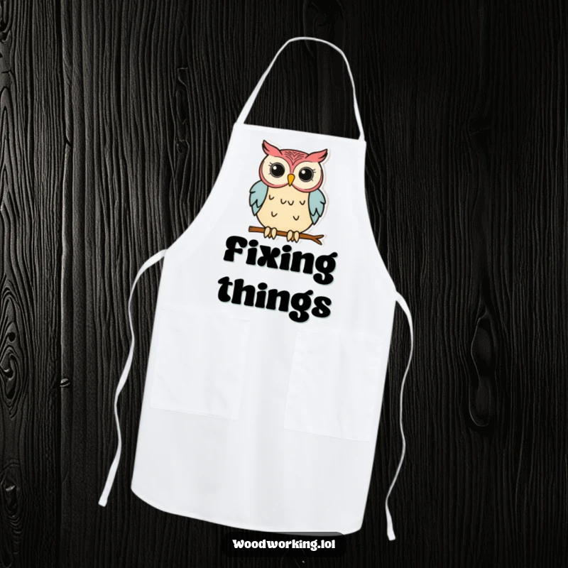 Funny Owl Apron: A dedicated owl gluing wood, a humorous and practical accessory for any messy creative endeavor.