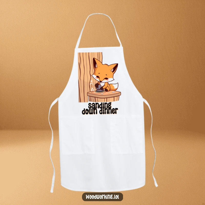Funny fox carpenter apron, a determined artisan sanding wood, providing protection with a humorous and stylish design.