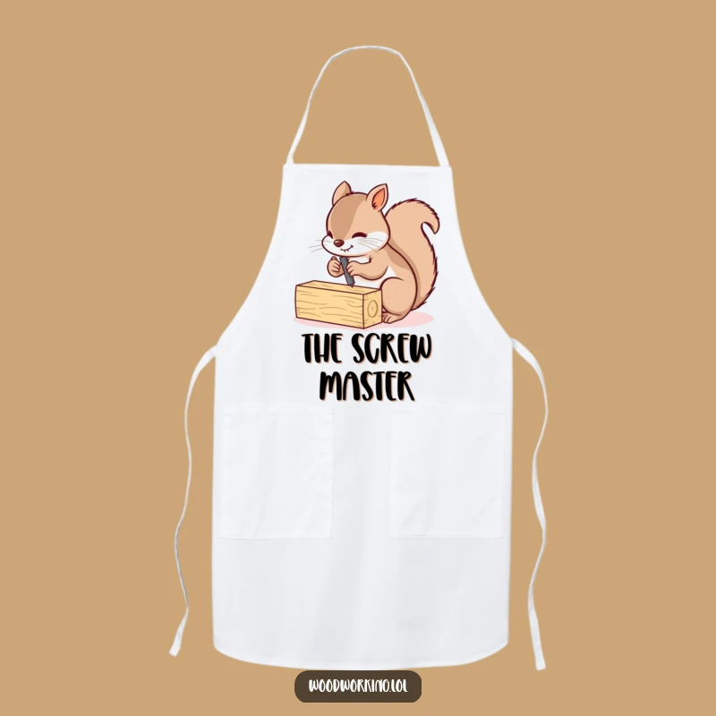 Funny Squirrel Screwing Planks Apron: Busy Carpenter Kitchen Wear for Messy Projects