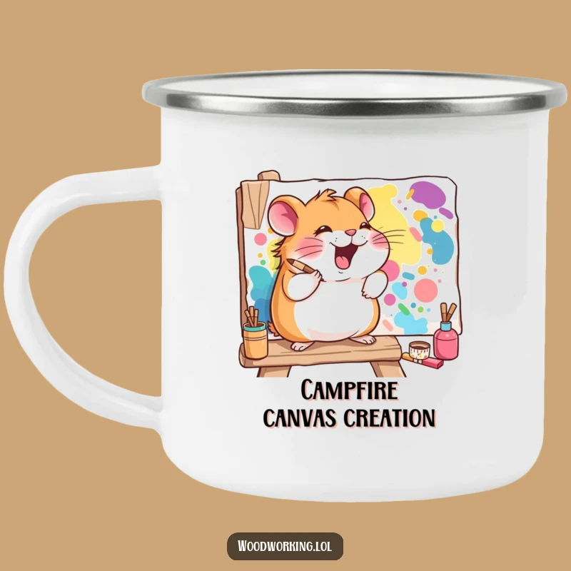 Funny Hamster Artist Camping Mug: Paint Your Adventures with a Giggling Hamster