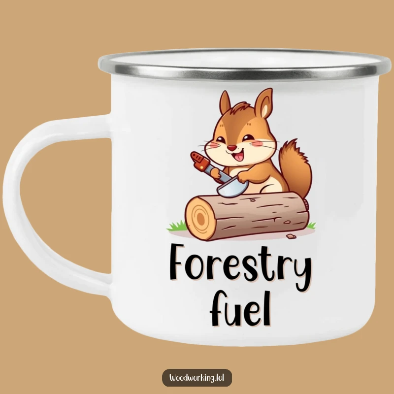 Funny Chipmunk Sawing Log Camping Mug: Cheerful Carpenter Drinkware for Outdoor Adventures