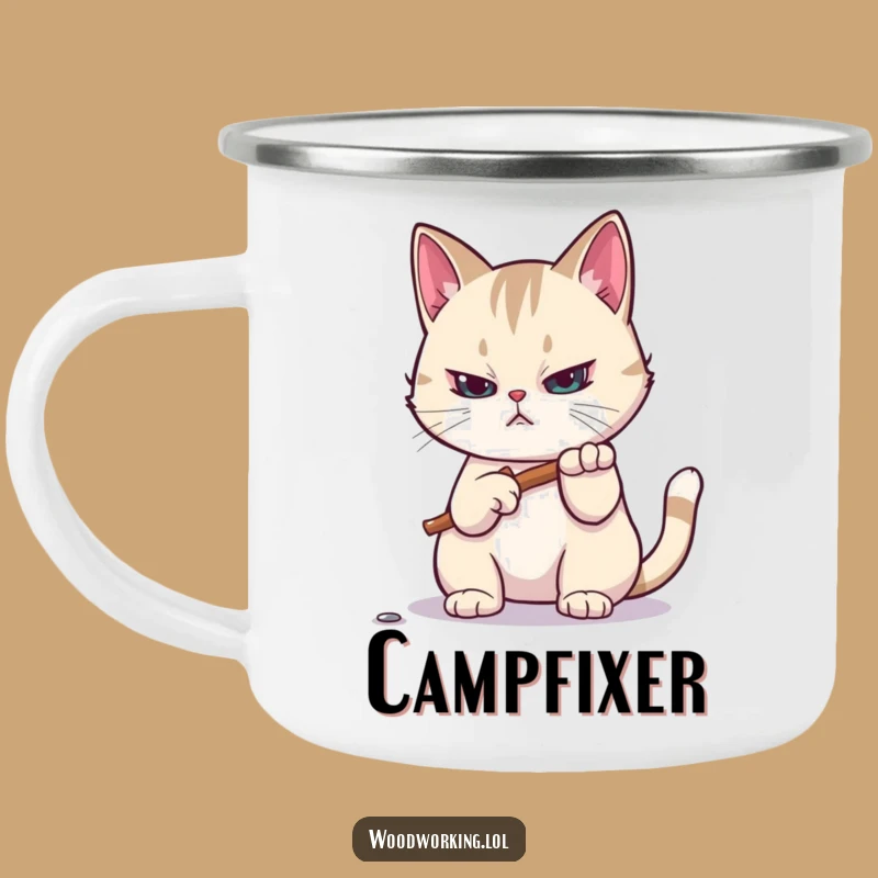 Funny Cat Campfire Mug: Hammering by the Fire, Hilarious Outdoor Gift