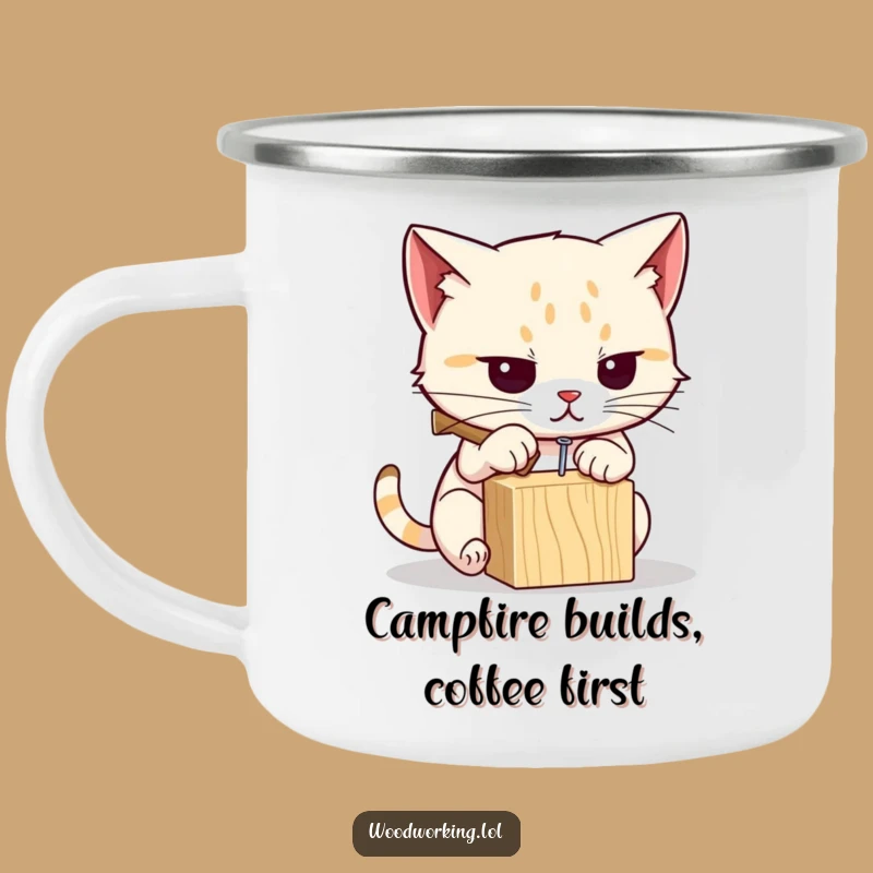 Funny Cat Hammering Camping Mug: Durable Humor for Outdoor Adventures