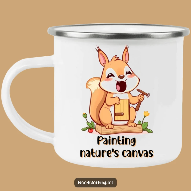 Funny Squirrel Painter Camping Mug - Cheerful Cartoon Nature Gift!