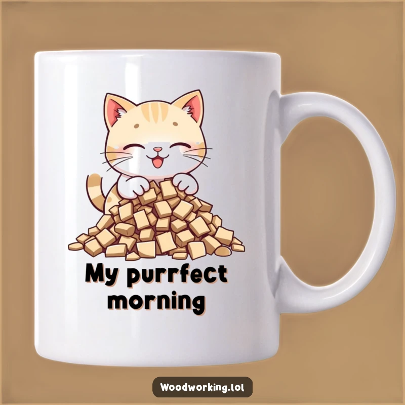 Funny Cat Wood Collector Mug: Careful Piling, Cozy Crafting, Perfect Funny Gift