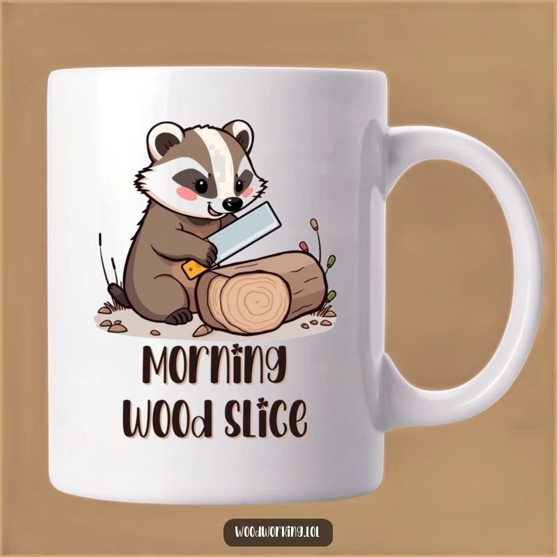 Funny Cheerful Badger Saw Mug - Adorable Gift for Tiny Tool Enthusiasts