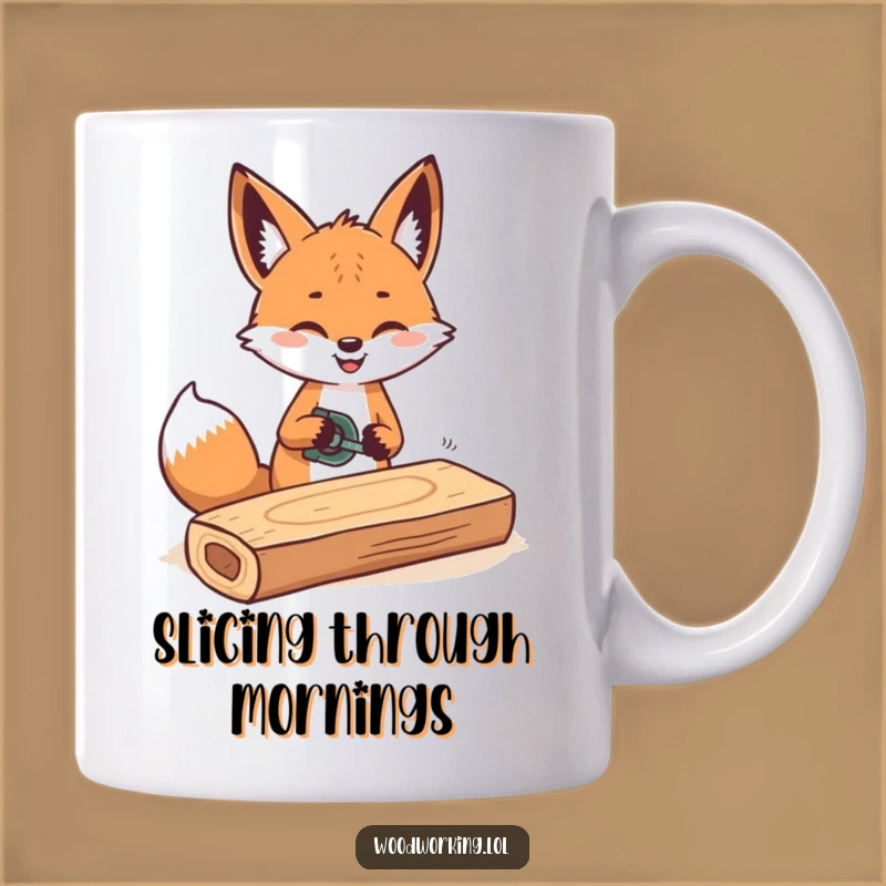 Funny Cheerful Fox Sawing Mug: Hilarious Gift for Woodworkers & Enthusiasts