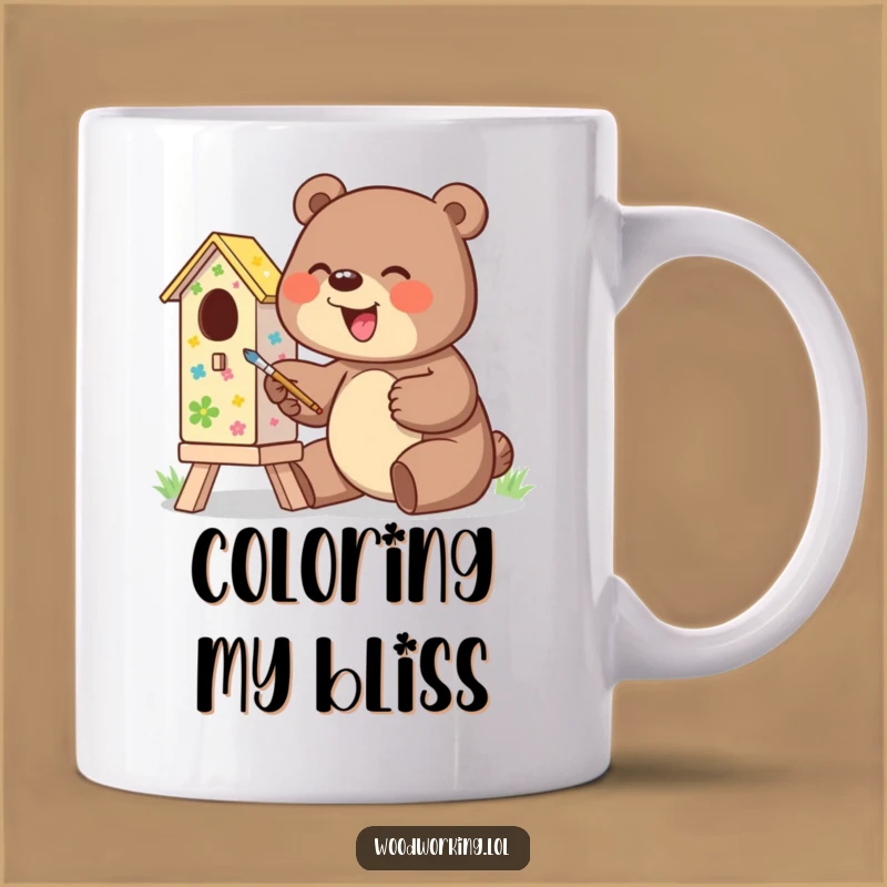 Funny Giggling Bear Birdhouse Mug - Joyful Painting Gift for Bear Lovers