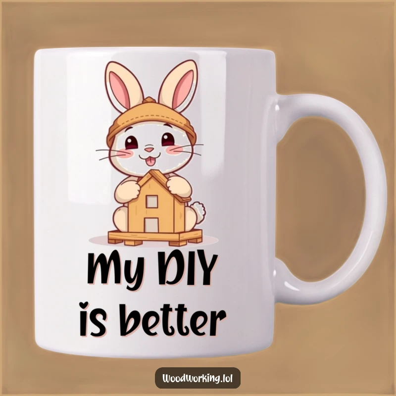 Funny Brave Rabbit Building Gift Mug - Adorable Woodland Woodworking Enthusiast