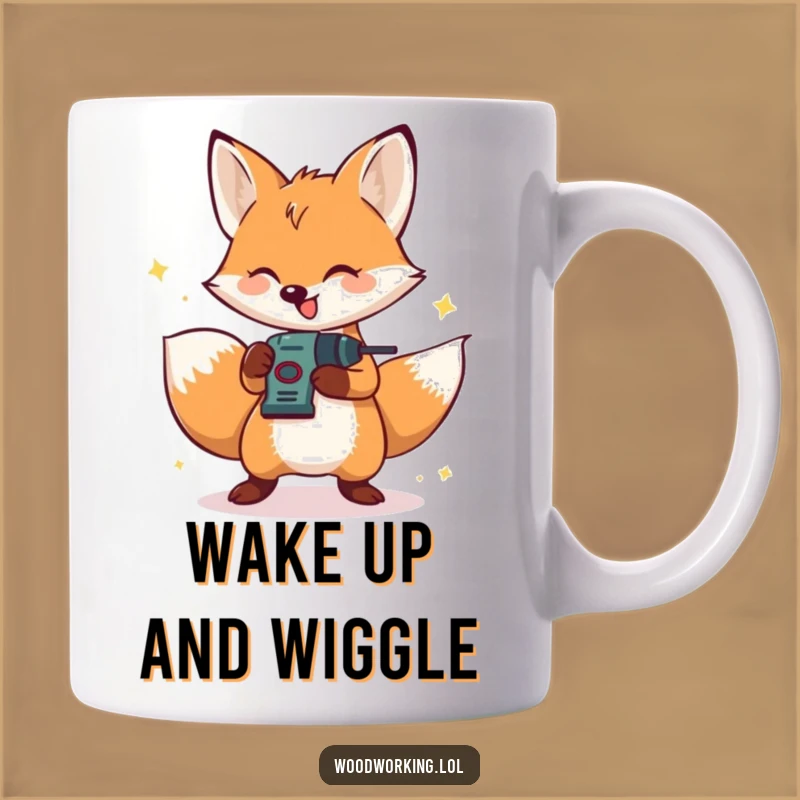 Funny Fox Drill Mug: Happy Builder - Energetic Crafter Gift