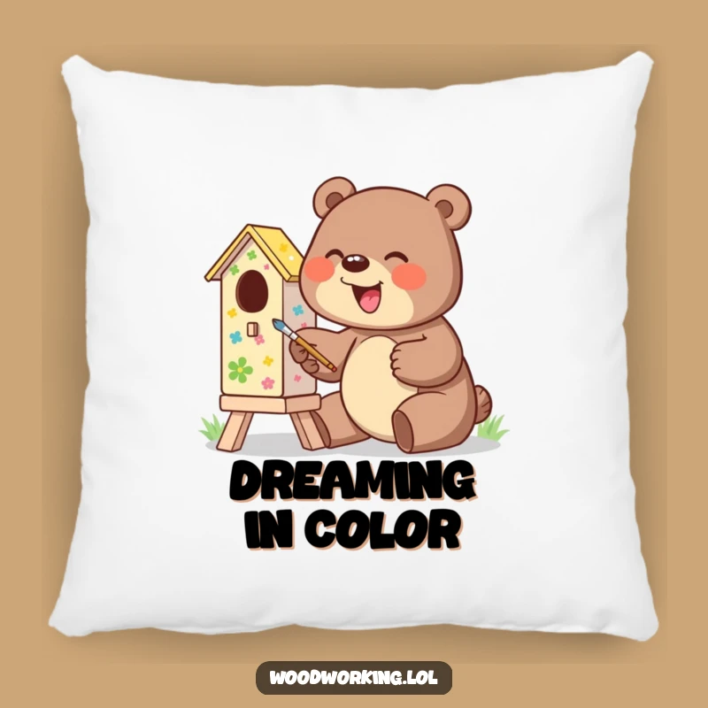 Funny Giggling Bear Birdhouse Pillow - Soft Comfort for Creative Spaces
