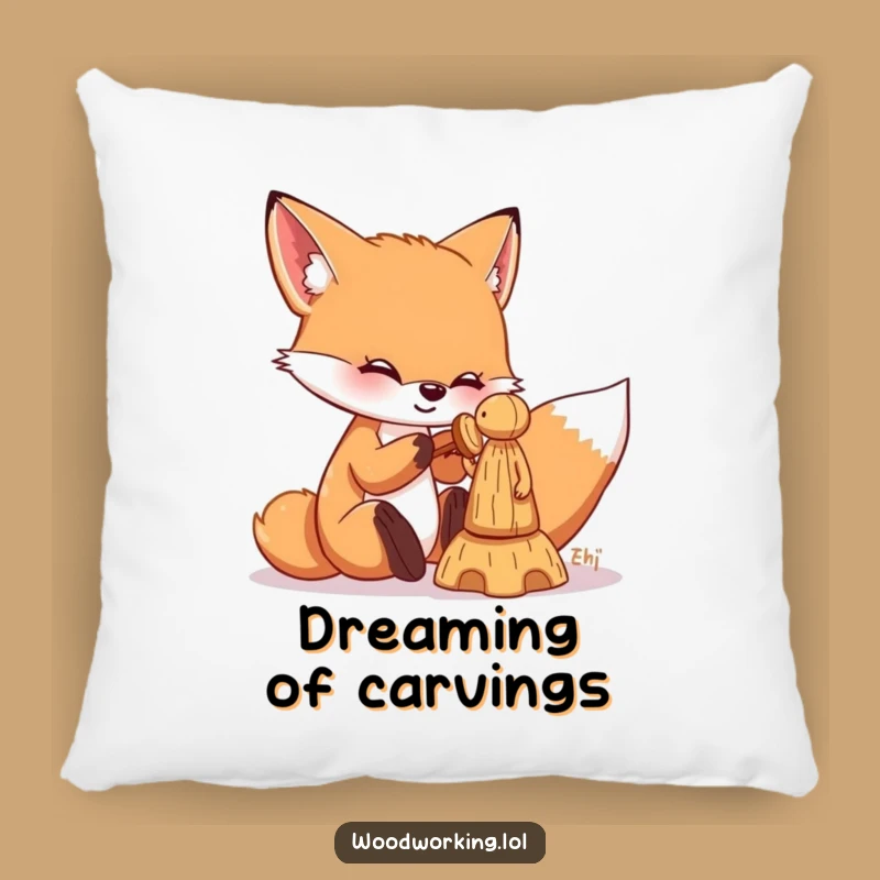 Funny Fox Craft Pillow: Cozy Comfort with Whimsical Woodcarving