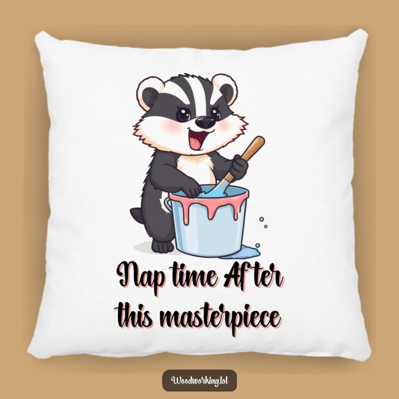 Funny Badger Paint Pillow: Snuggle Up with Artistic Humor and Comfort