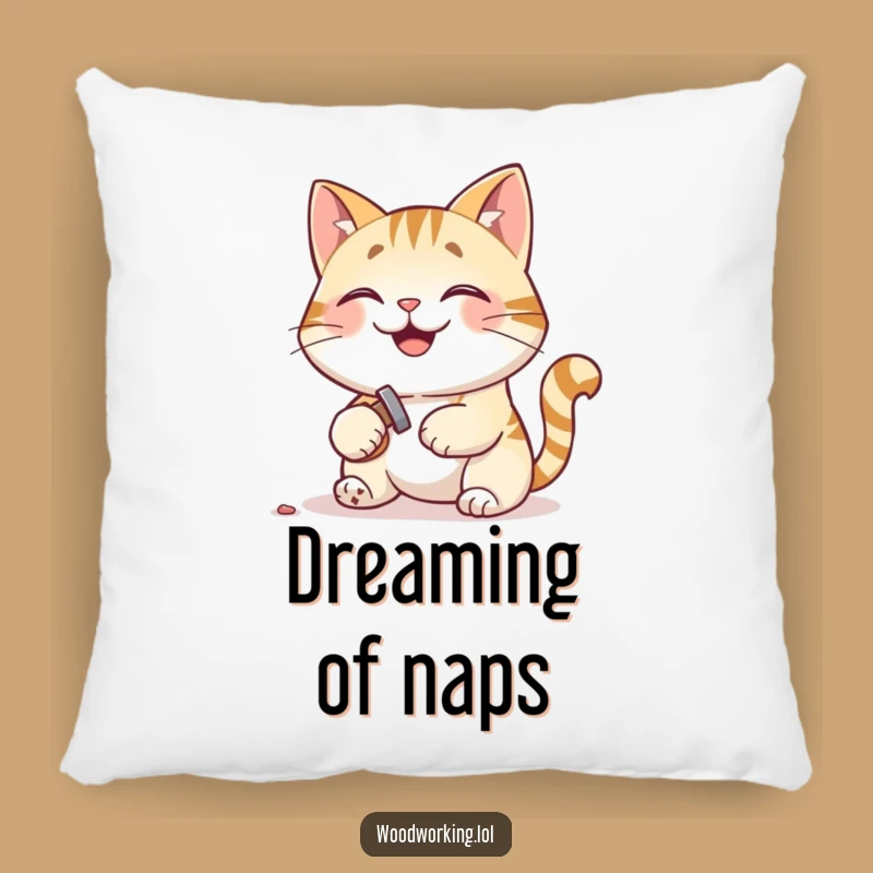 Funny Cat Pillow: Pleased Builder - Cozy & Humorous Accent