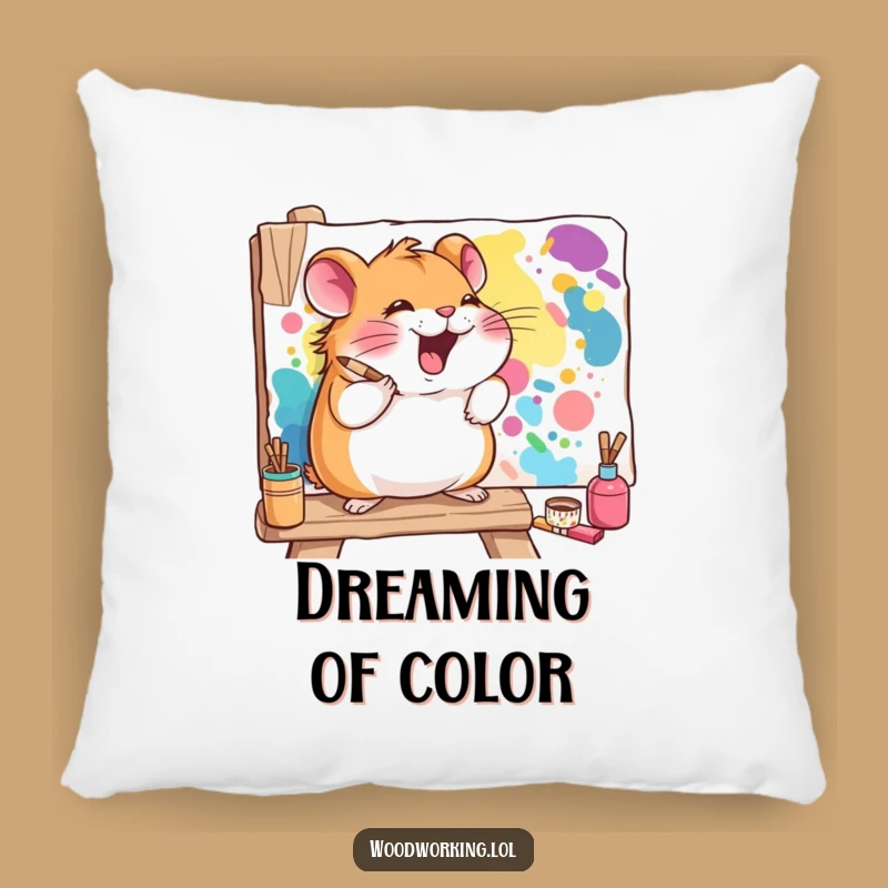 Funny Hamster Artist Pillow: Snuggle Up with a Giggling Painter