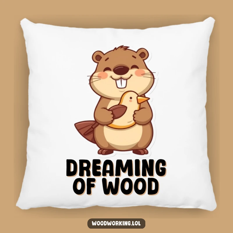 Funny Happy Beaver Carver Pillow - Soft and Cozy Gift for Artisans