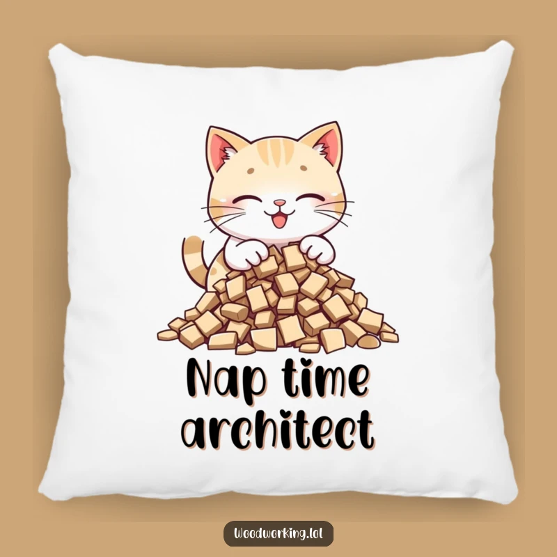 Funny Cat Wood Collector Pillow: Snuggle Up with a Meticulous Cat