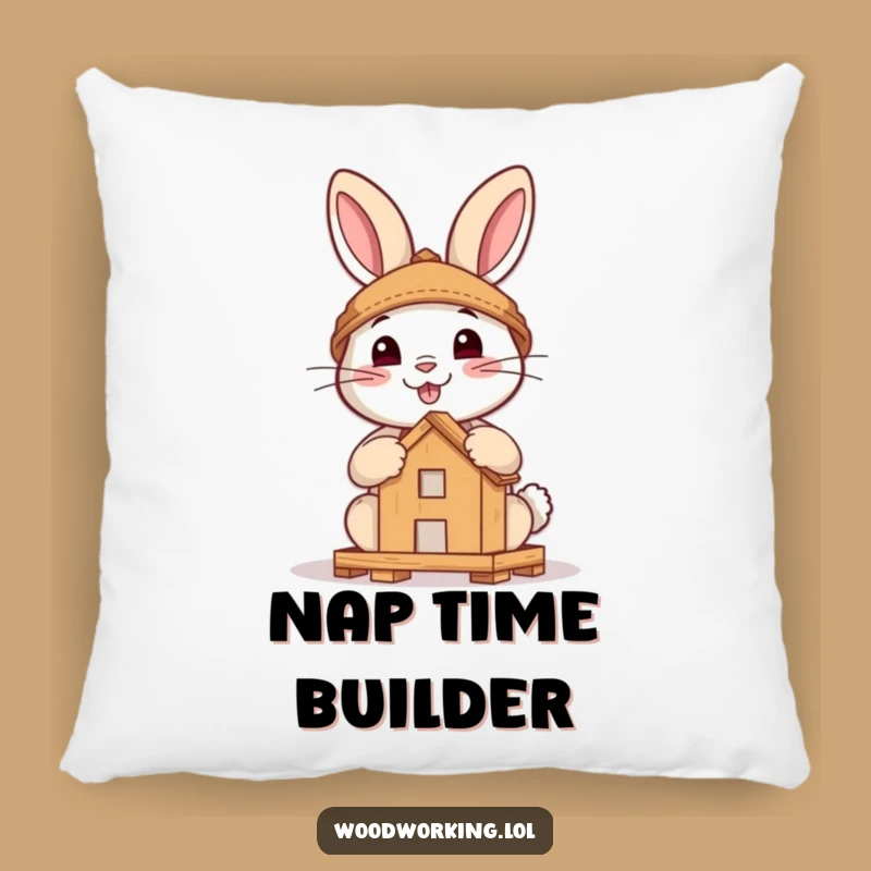 Funny Brave Rabbit Pillow - Soft Woodland Construction Humor Comfort Gift