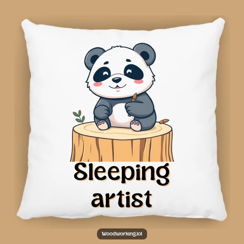 Funny Silly Panda Pillow - Soft Artistic Woodcarving Humor Comfort Gift