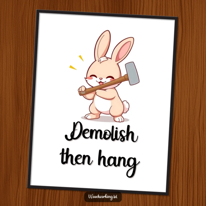 Funny bunny digital art print, a cartoon bunny aggressively hammering, ready to bring animated humor to any digital display.