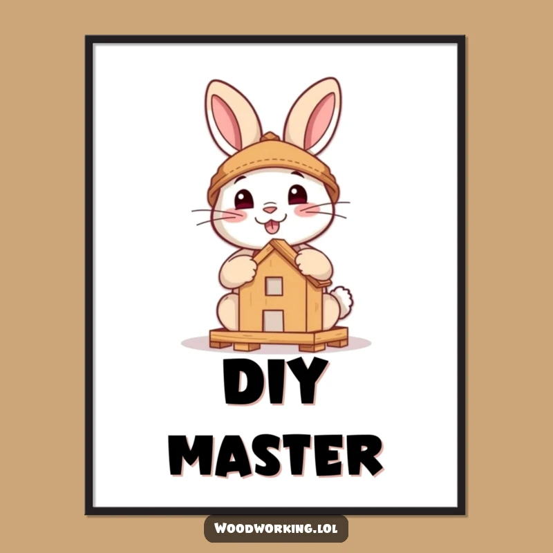 Funny Brave Rabbit Digital Art Print - Instant Woodland Builder Humor Gift