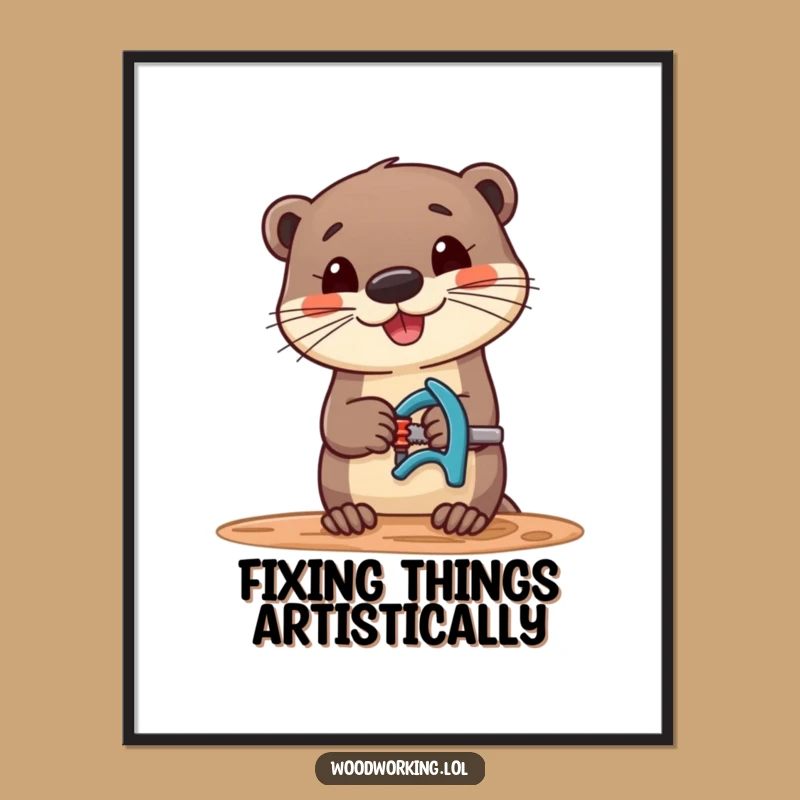 Funny Otter Digital Art: Cheerful Woodworker Otter for Instant Decor