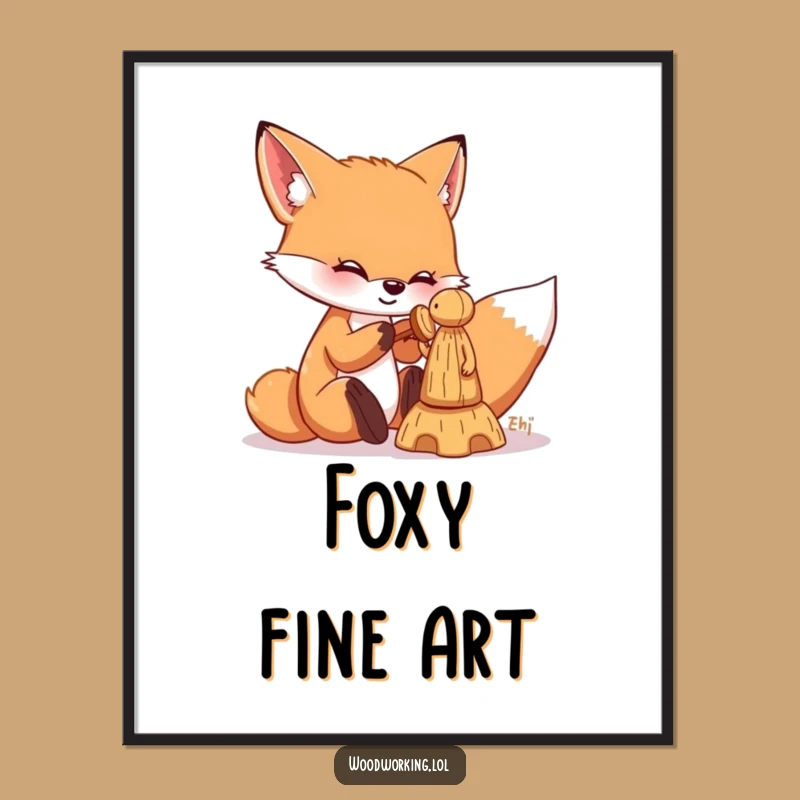 Funny Fox Woodworking Digital Art: Hilarious Craft Decor for Walls