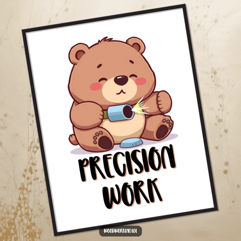 Funny bear digital art print, proud expression, concentrated look drilling, humorous and inspiring wall decor.