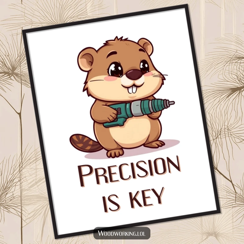 Funny digital art print showing a determined beaver with wide-eyed focus using a drill, perfect for builders.
