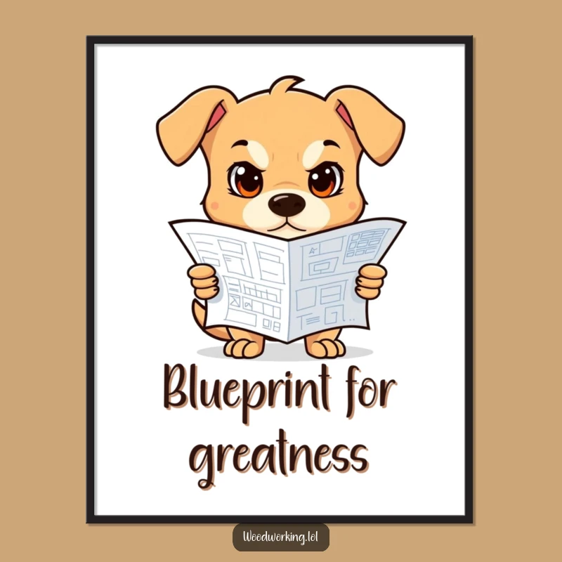 Funny Dog Blueprint Digital Art: Inspire your space with a determined dog's focus, a funny gift.