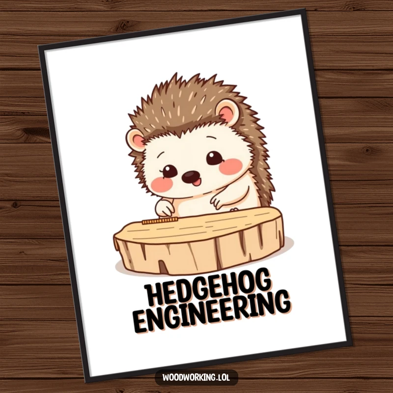 Funny digital art of a happy hedgehog measuring wood, a humorous and precise crafting piece.