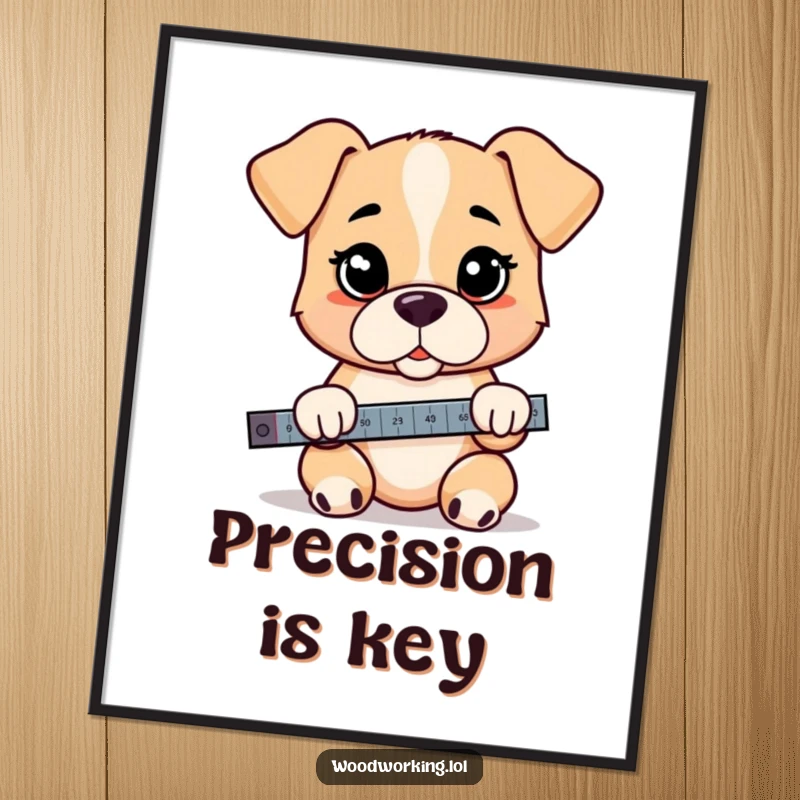 Funny puppy digital art print, a cartoon puppy holding a level with a serious expression, bringing precise humor to your walls.