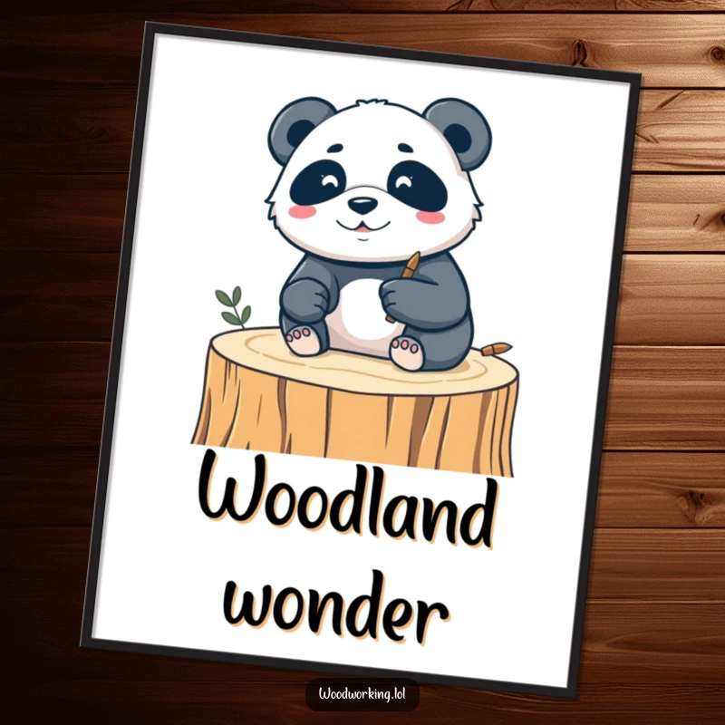 Funny digital art print of a silly panda focused on carving a delicate design into wood, perfect for instant artistic decor.