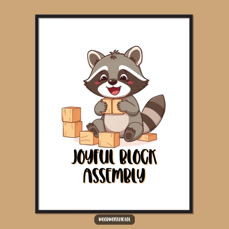 Funny Raccoon Blocks Digital Art: Inspire your space with playful building, a funny gift.