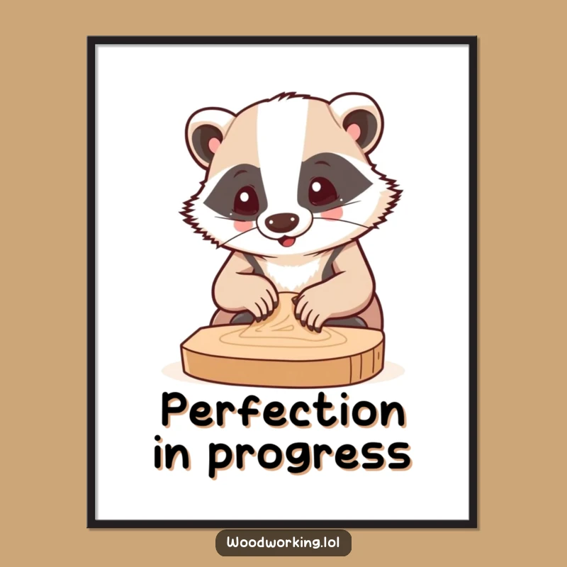 Funny Badger Sanding Wood Digital Print: Hilarious Wall Art for Makers