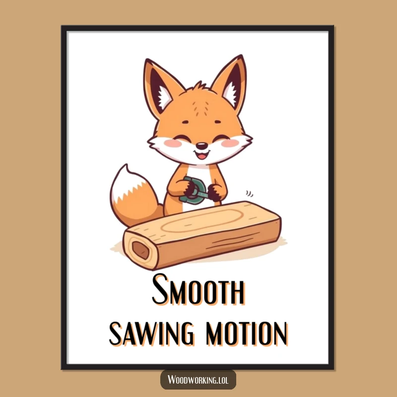 Funny Fox Sawing Wood Digital Print: Hilarious Art for Makers