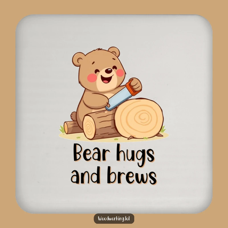 Funny Bear Woodworker Coaster Happy Bear's Surface Saver, Perfect Funny Gift