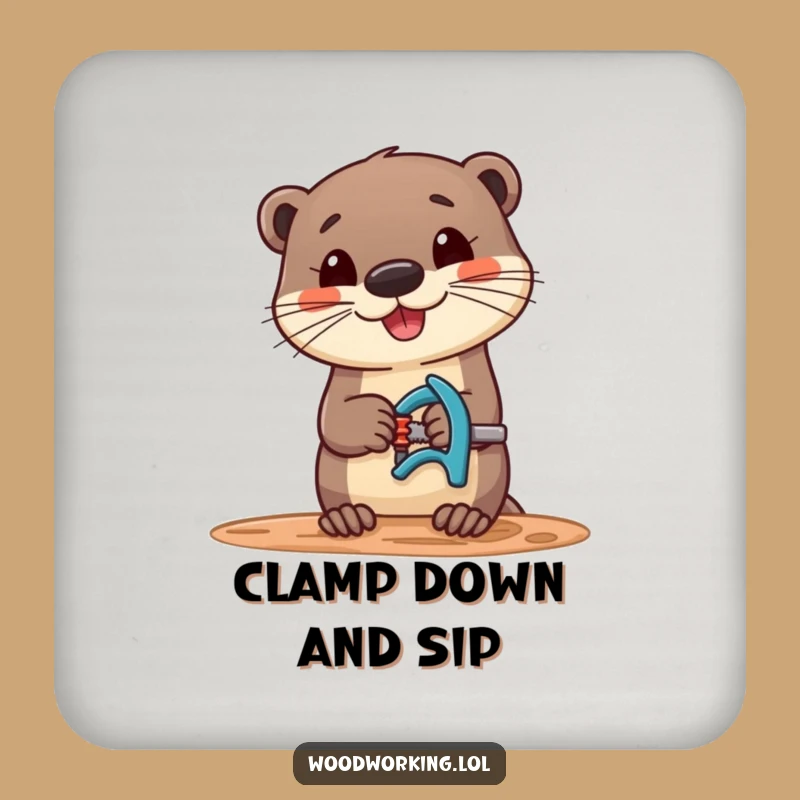Funny Otter Drink Coaster: Cheerful Woodworker Otter Protects Your Surfaces