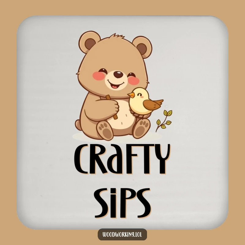 Funny Bear Woodcarving Drink Coaster: Protect Surfaces, Craft Style!