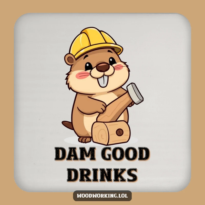 Funny Beaver Builder Coasters: Protect Surfaces with Charm, Perfect Gift!