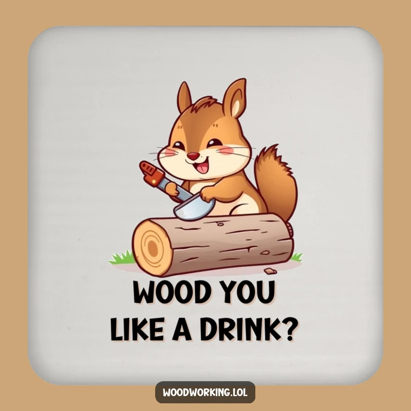 Funny Chipmunk Sawing Log Coaster: Cheerful Carpenter Protection for Your Surfaces