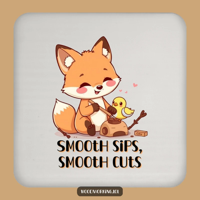 Funny Fox Carving Coaster: Protect Surfaces with Rustic Humor and Style
