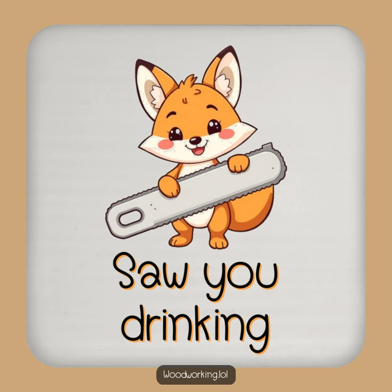 Funny Fox Drink Coaster: Protect Surfaces with Hilarious Saw Art - Gift Set!