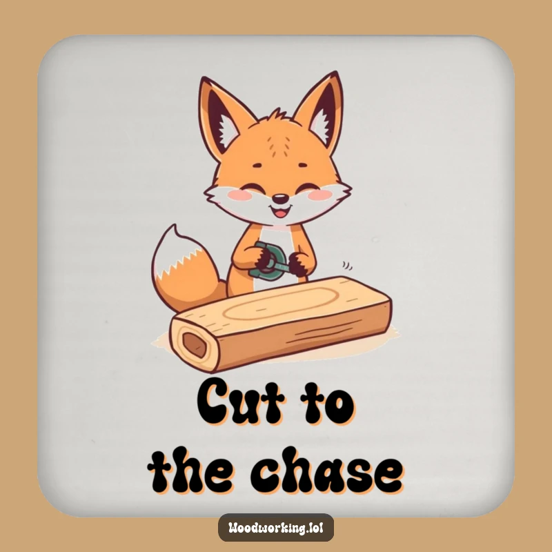 Funny Fox Sawing Wood Coaster: Hilarious Protection for Tabletops
