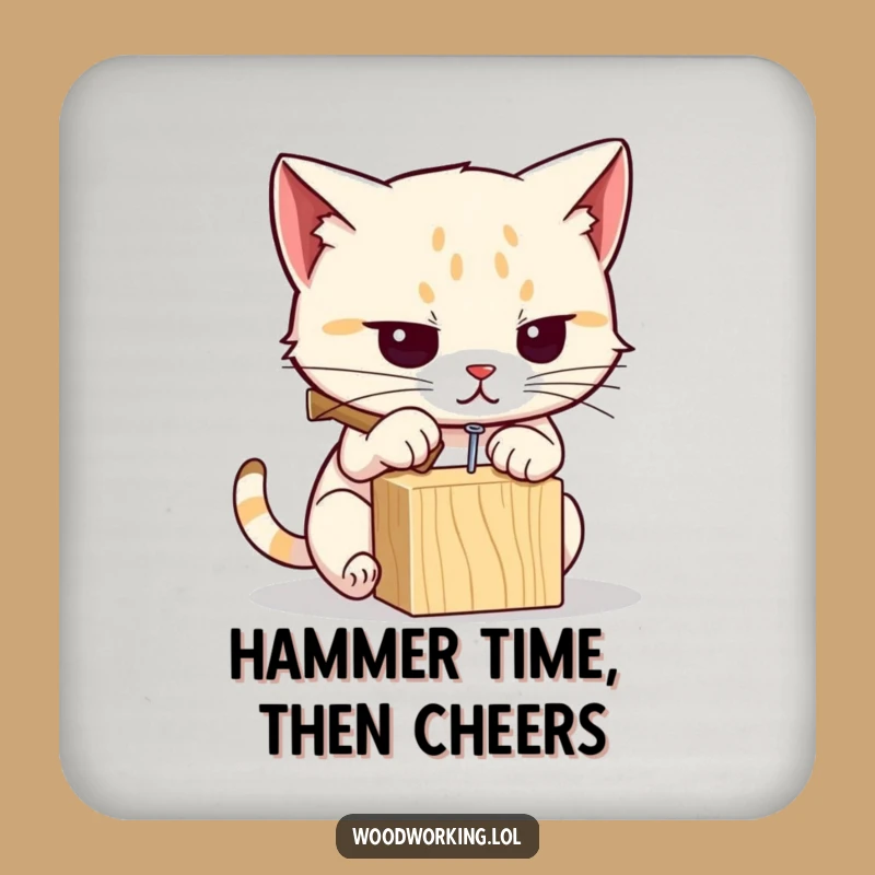 Funny Cat Hammering Coaster: Protect Surfaces with DIY Humor
