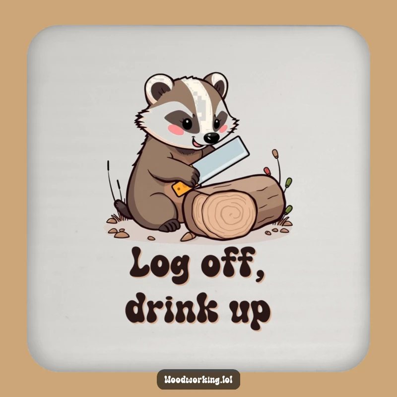 Funny Cheerful Badger Saw Coaster - Protect Surfaces with Woodland Whimsy