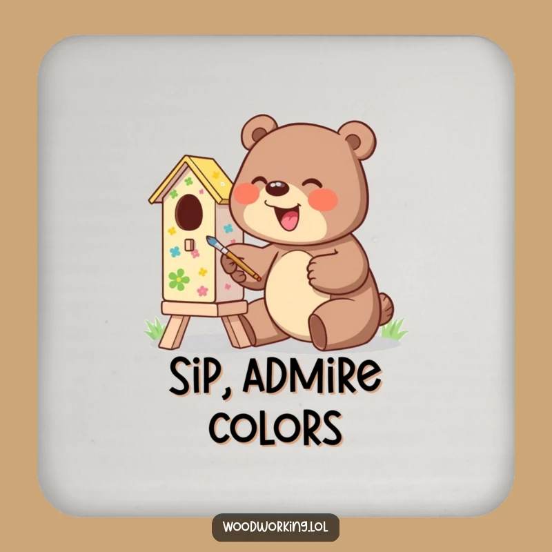 Funny Giggling Bear Birdhouse Coaster - Protect Surfaces with Artistic Flair