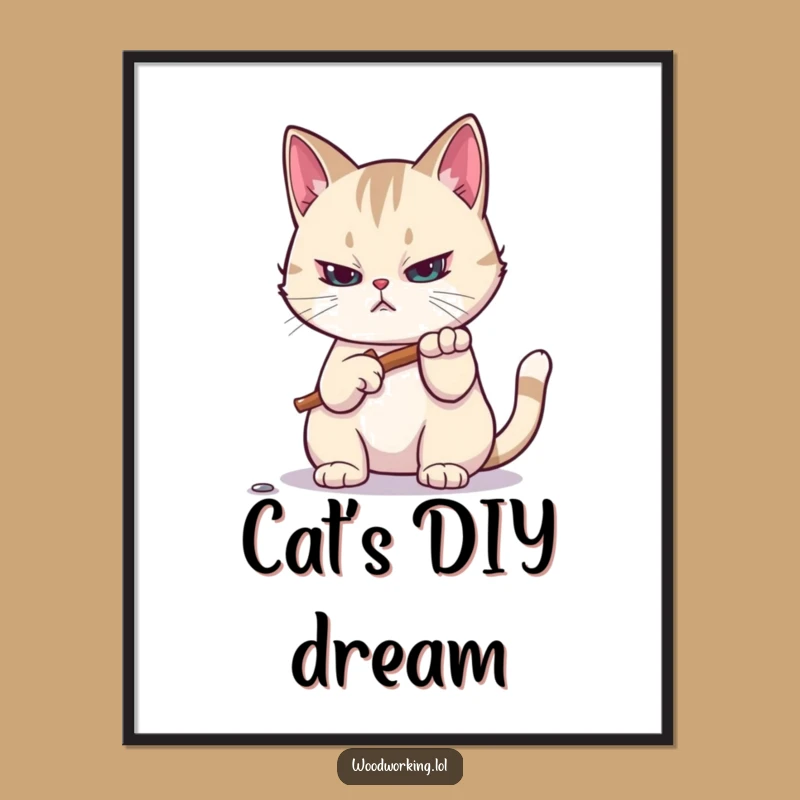 Funny Cat Hammering Art Poster: DIY Feline Decor, Perfect Gift
