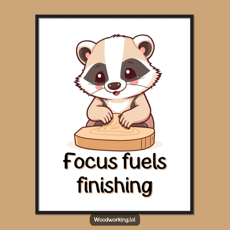 Funny Badger Sanding Wood Poster: Hilarious Art for Workshop & Home Decor