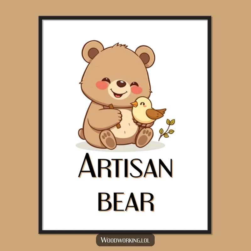 Funny Bear Woodcarving Poster: Decorate with Artistic Pride!